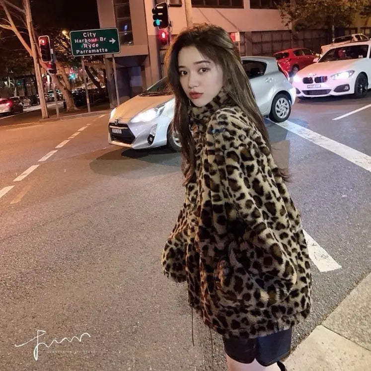 Women's Leopard Print Faux Fur Jacket