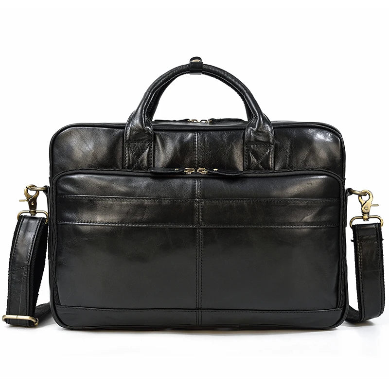 Men Briefcase Genuine Leather Laptop Bag 14 15.6" PC Doctor Lawyer Computer Bag Cowhide Male Briefcase Leather Men Business Bag