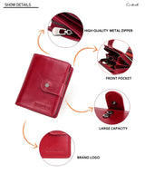 Contact'S Genuine Leather Wallets Women Men Wallet Short Small RFID Blocking Card Holder Wallets Ladies Red Coin Purse