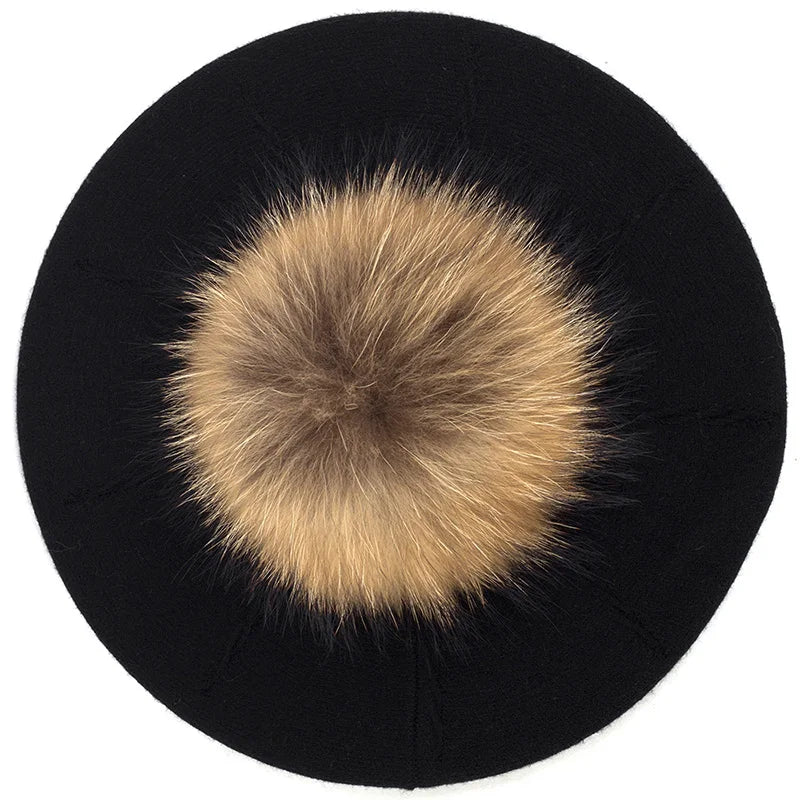 Women's Knit Beret with Oversized Pom Pom | Geebro