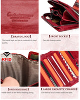 Contact'S Genuine Leather Wallets Women Men Wallet Short Small RFID Blocking Card Holder Wallets Ladies Red Coin Purse