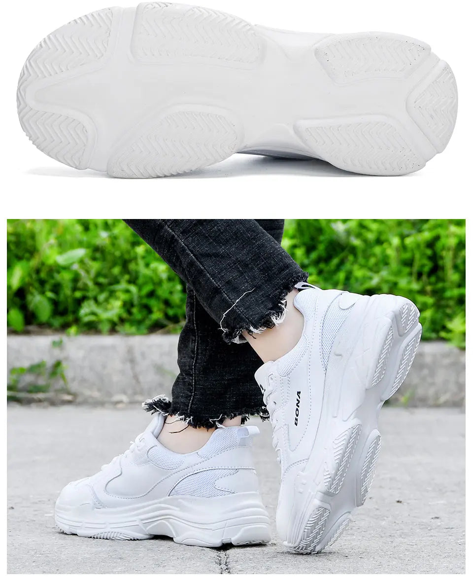 BONA Women's White Lace-Up Sneaker Flats | Casual Platform