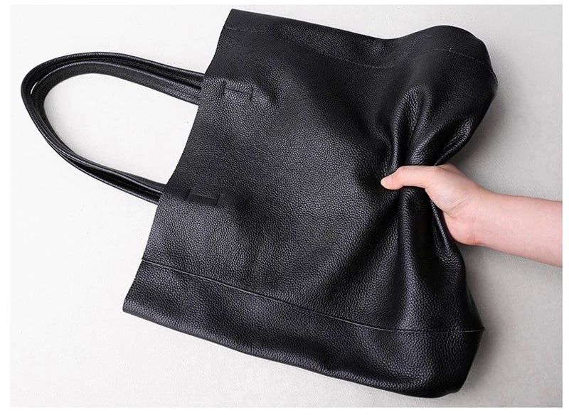 2023 New Women Deluxe Cowhide Genuine Leather Totes Handbag Lady Simple Soft Satchels Bag High Capacity Waterproof Shopping Bags