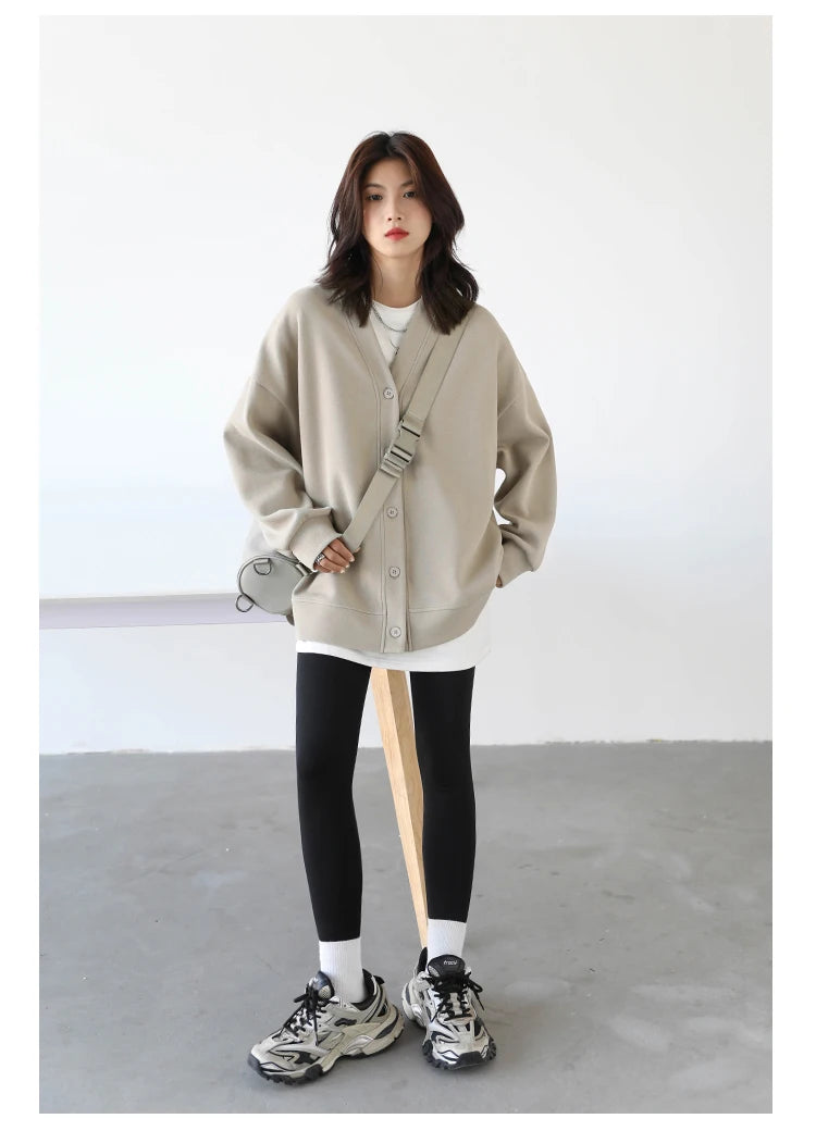 Women's Relaxed V-Neck Cotton-Blend Cardigan
