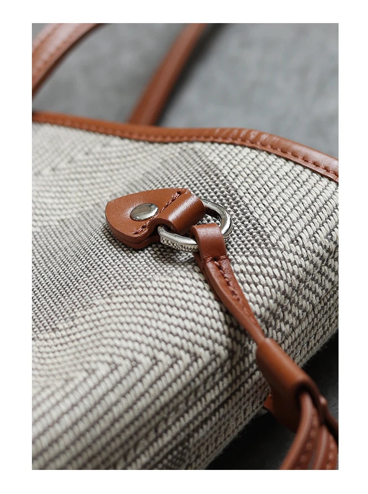 Women's Fashion Shoulder Bag Luxury Designer Handbag Large Capacity Canvas With Genuine Leather Tote For Shopping,Commuting,Work