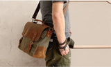 Vintage Leather + Canvas men briefcase Business bag Portfolio men office bag male canvas briefcase attache case document tote