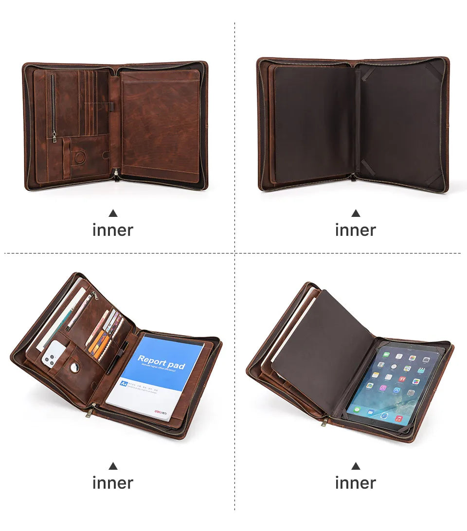 Macbook Pro Air 13 iPad Pro 13 12.9 Portfolio File Folder Cow Leather Cover Organizer Travel Business Office Document Briefcase