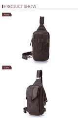 Hot Sell Men Genuine Bull Leather Vintage Coffee Triangle Chest Sling Bag Design Travel Daypack One Shoulder Crossbody Bag XB571