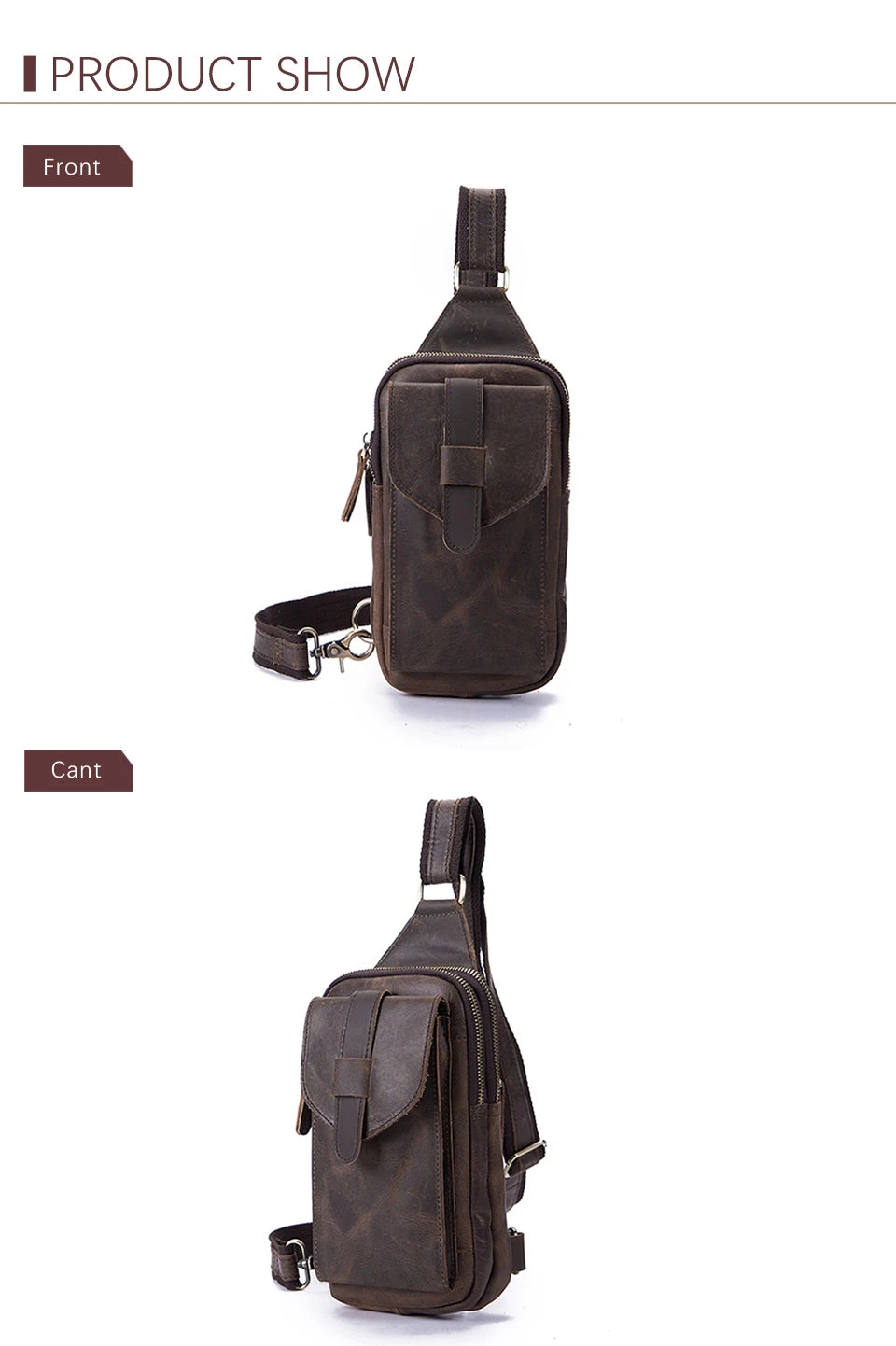 Hot Sell Men Genuine Bull Leather Vintage Coffee Triangle Chest Sling Bag Design Travel Daypack One Shoulder Crossbody Bag XB571