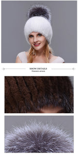 JERYAFUR Luxe Mink & Fox Fur Winter Hat for Women