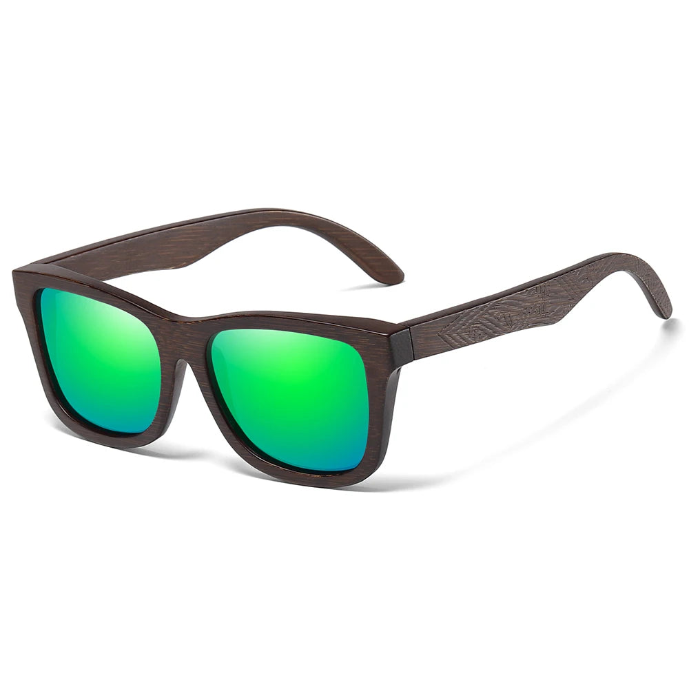 GM Retro Fashion Bamboo Wood Polarized Sunglasses Driving Square Style SunGlasses Male Goggle Cat.3 Women Men Brand Designer