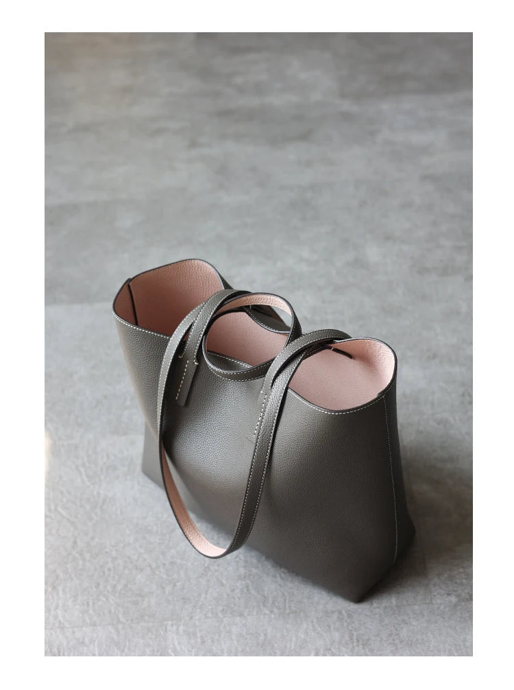 JAZZQ Reversible Genuine Leather Tote | First-Layer Cowhide