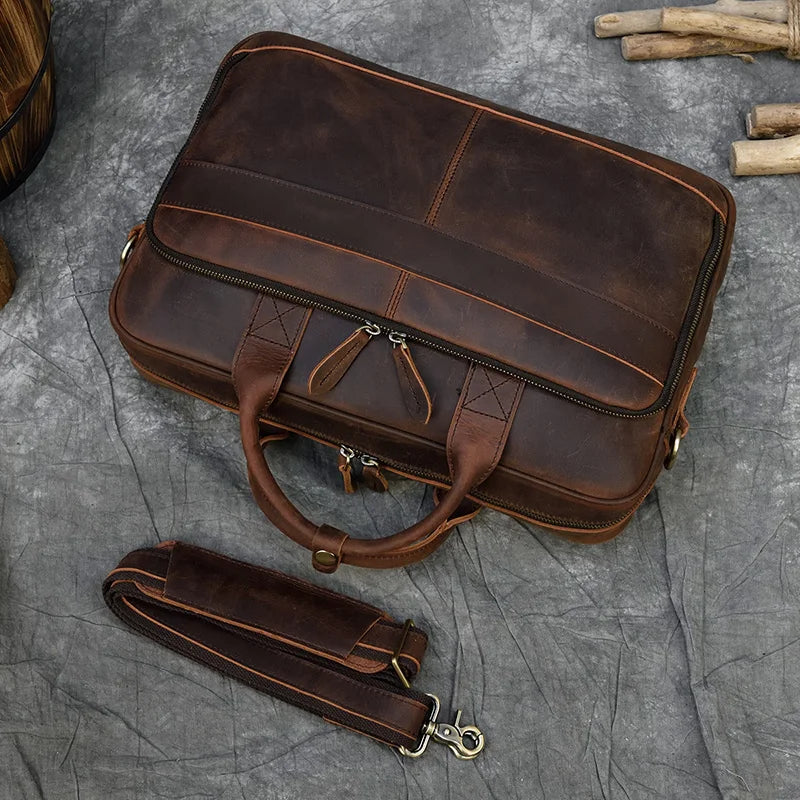 Men Briefcase Genuine Leather Laptop Bag 14 15.6" PC Doctor Lawyer Computer Bag Cowhide Male Briefcase Leather Men Business Bag