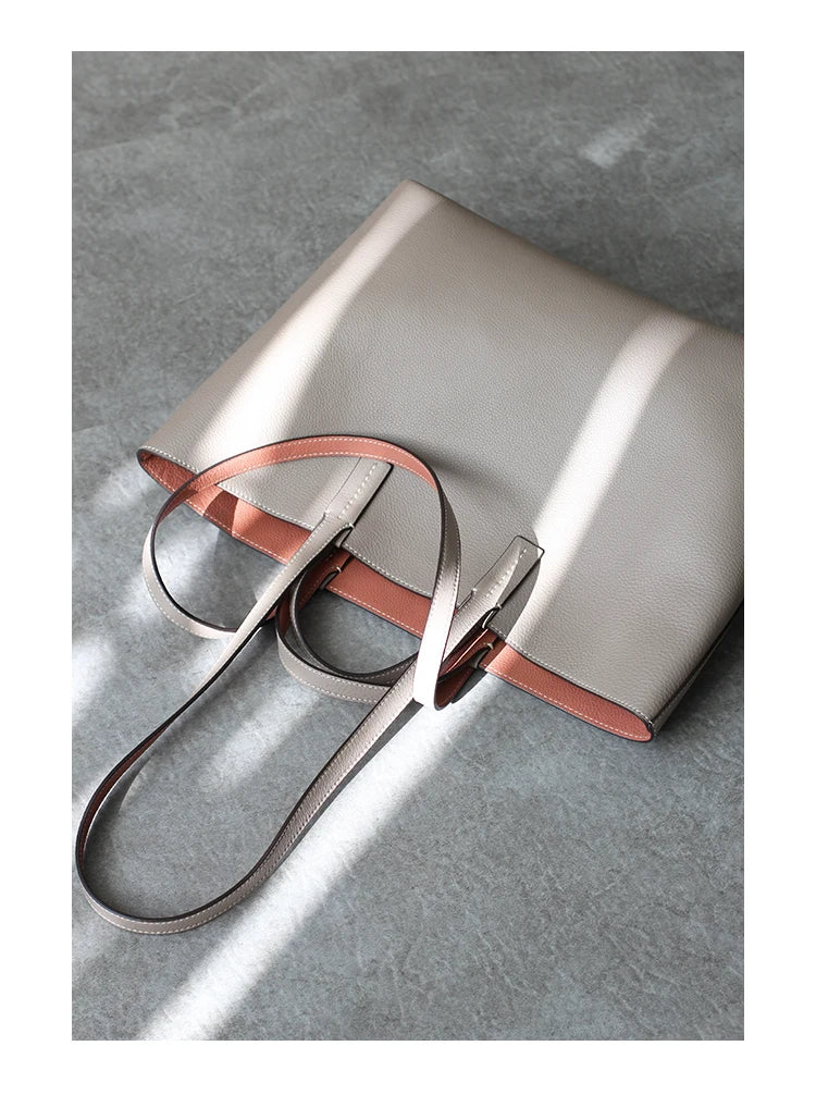 JAZZQ Reversible Genuine Leather Tote | First-Layer Cowhide
