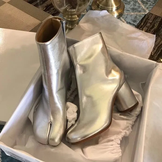 Luxury Leather Tabi Split Toe Ankle Boots - Women's High Heel