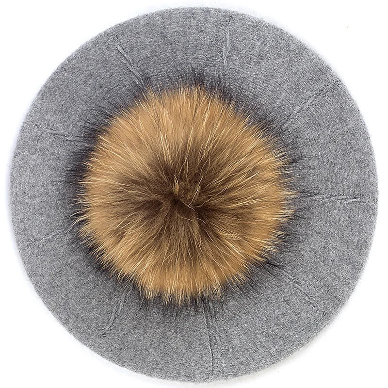 Women's Knit Beret with Oversized Pom Pom | Geebro