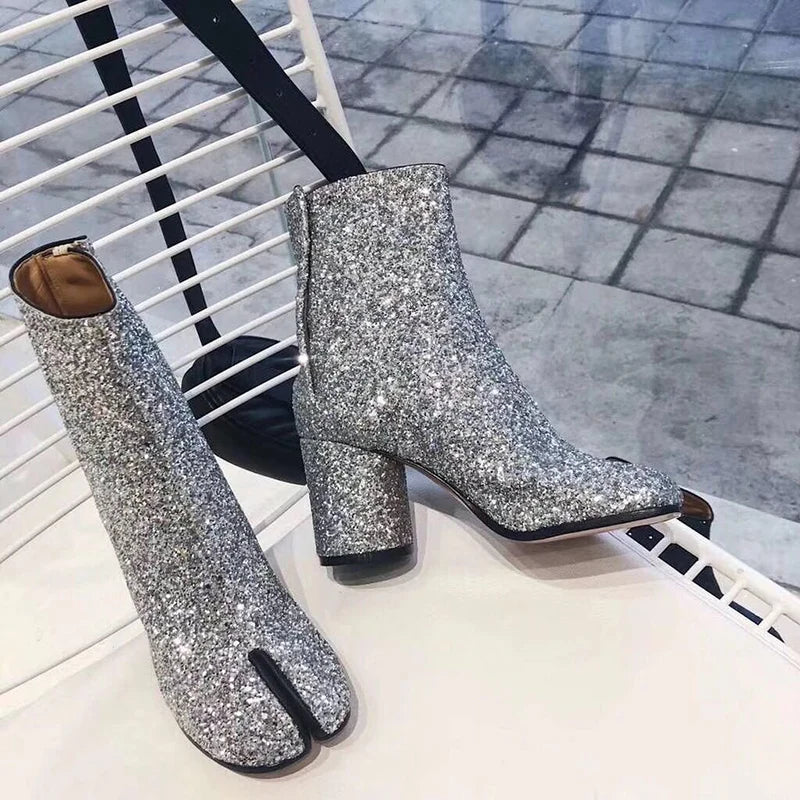 Luxury Leather Tabi Split Toe Ankle Boots - Women's High Heel