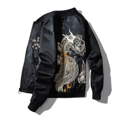 Dragon Embroidery Retro Bomber Jacket