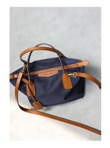 Zipper Tote Bags For Women Nylon With Real Leather Handbag High Quality Single Shoulder Bag
