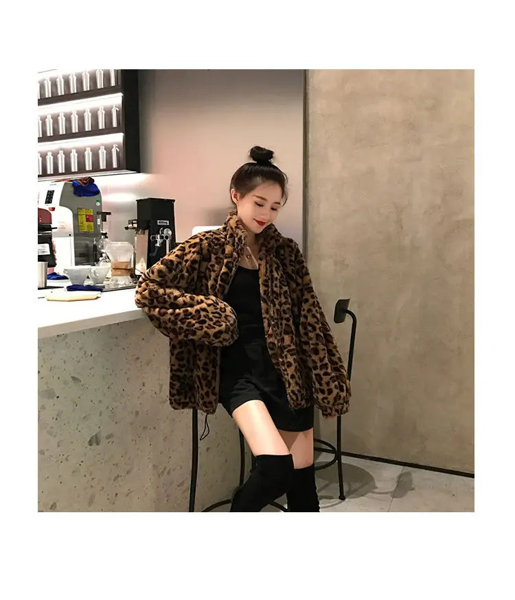 Women's Leopard Print Faux Fur Jacket