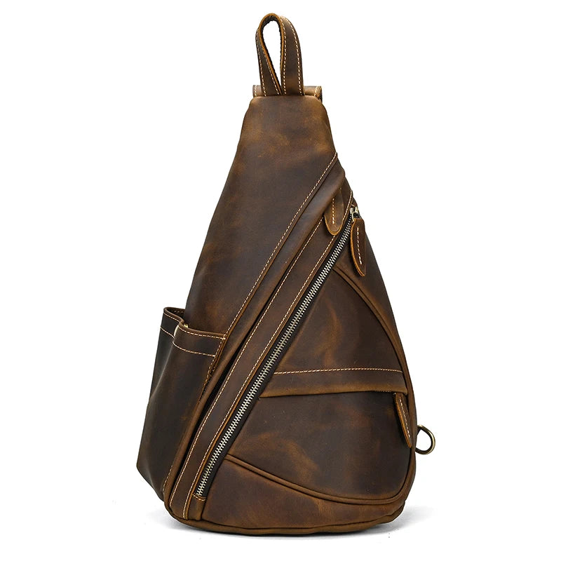 Single Shoulder Bagpack Genuine Leather Chest Bag Outdoor Riding Bag Chest Packs For Biker Men Male Sling Bags Cow Leather
