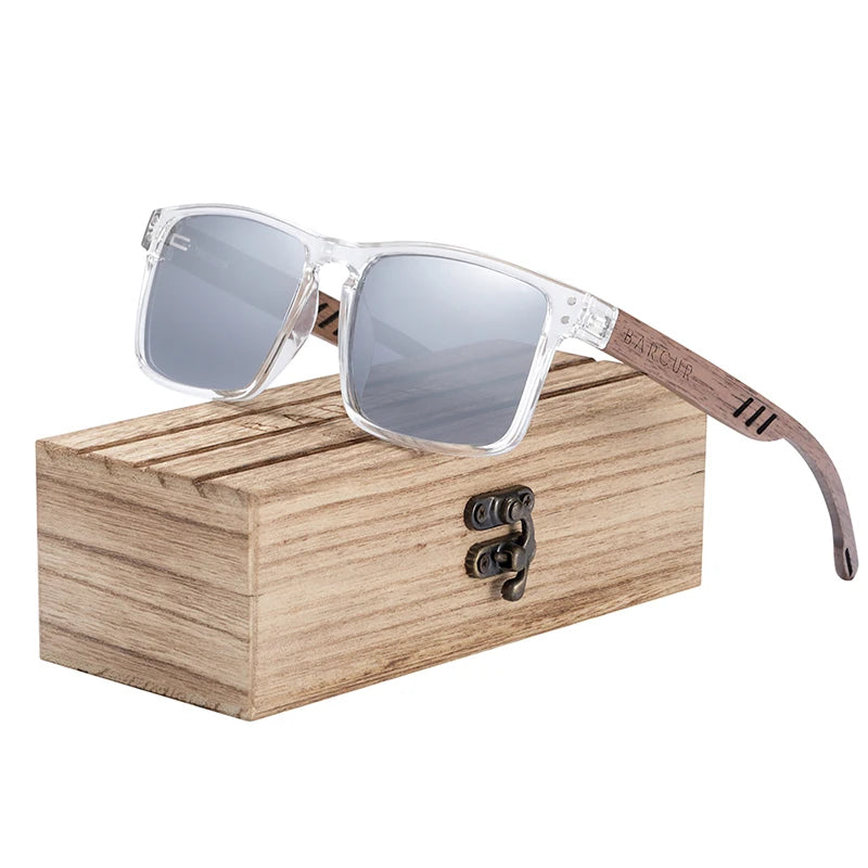 BARCUR Original Design Natural Wood Sunglasses Polarized Business Sun Glasses for Men Eyewear Square Luxury Brand Eyewear
