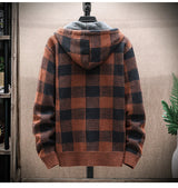 Men’s Winter Plaid Fleece-Lined Hooded Cardigan Jacket