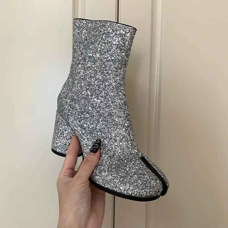 Luxury Leather Tabi Split Toe Ankle Boots - Women's High Heel