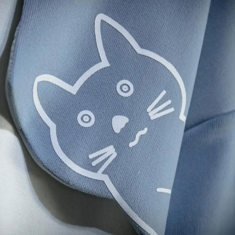 Japanese Style Cat Print Patchwork Hoodie