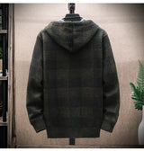 Men’s Winter Plaid Fleece-Lined Hooded Cardigan Jacket