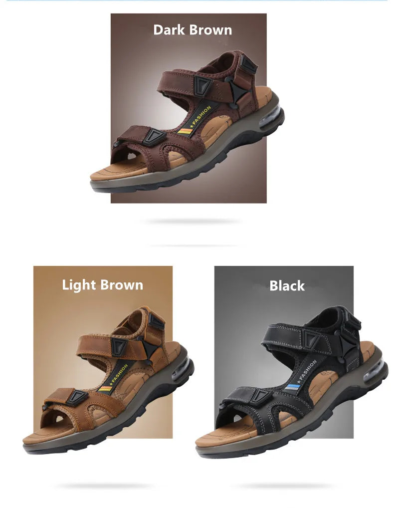 Fashion Men's Sandals Summer Soft Beach Flip Flop Comfortable Genuine Leather Sandals Outdoor Men Roman Sandals Size 46