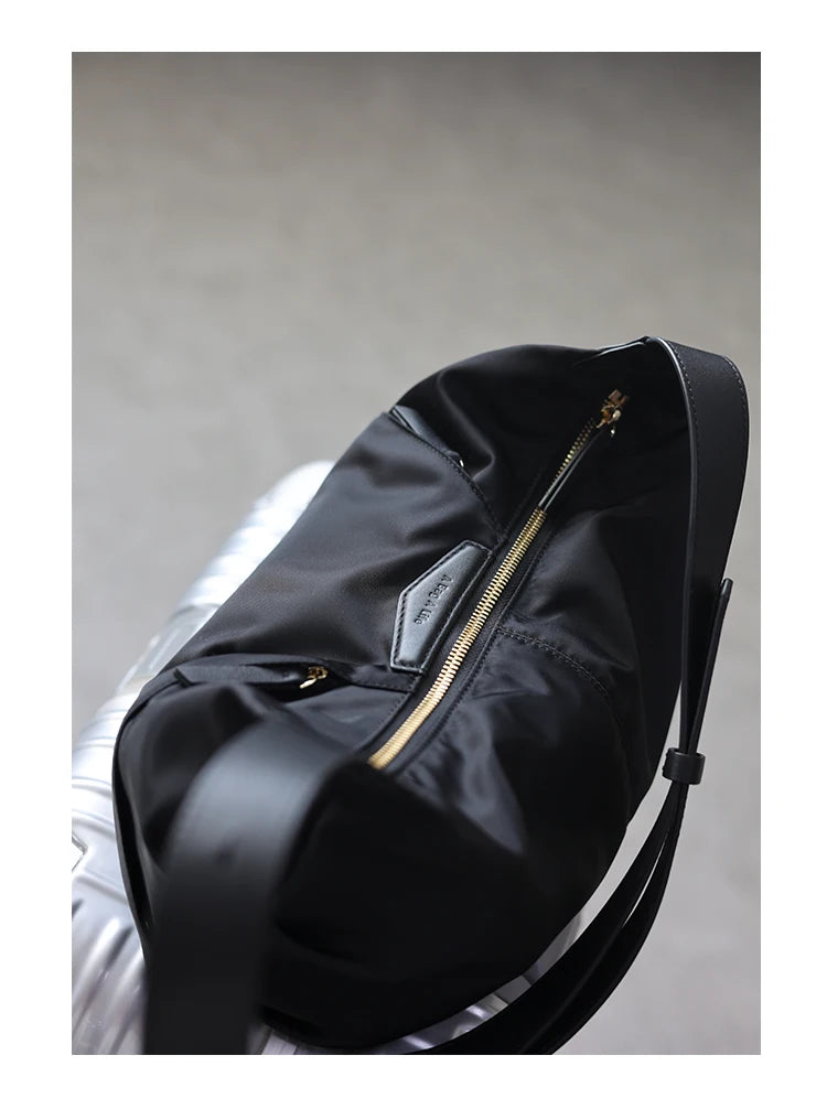 Lightweight Nylon Matching Genuine Leather Crossbody Bag High Quality Single Shoulder Bags Fashion Pleated Messenger Purses