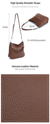 Zency Soft Cowhide Leather Winter Women's Shoulder Bag Casual Commuter High Capacity Female Crossbody Handbag Vintage Shopper