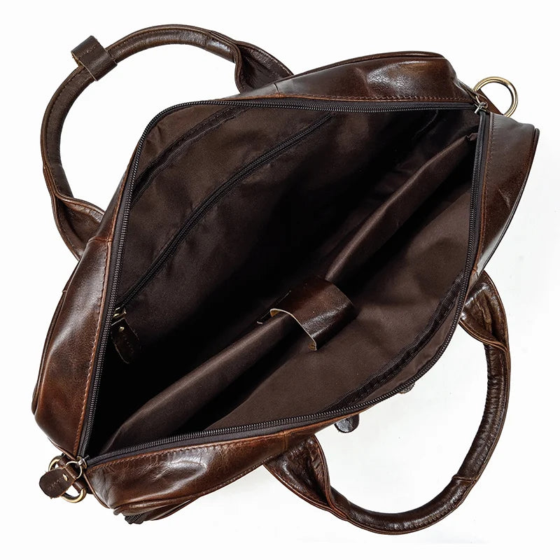 Men Briefcase Genuine Leather Laptop Bag 14 15.6" PC Doctor Lawyer Computer Bag Cowhide Male Briefcase Leather Men Business Bag