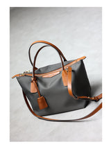 Zipper Tote Bags For Women Nylon With Real Leather Handbag High Quality Single Shoulder Bag