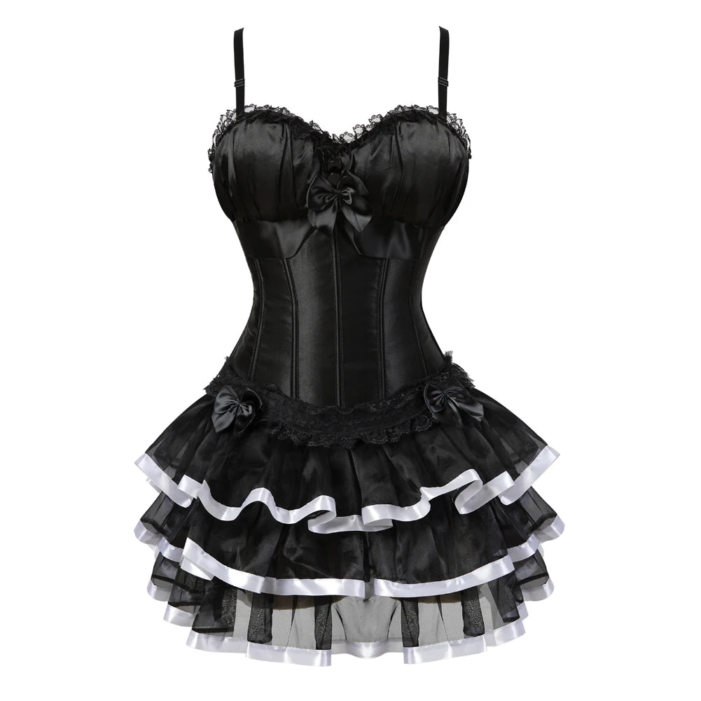 Women's Corset Dress with Straps & Lace | Plus Size Bustier Set
