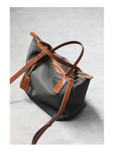 Zipper Tote Bags For Women Nylon With Real Leather Handbag High Quality Single Shoulder Bag
