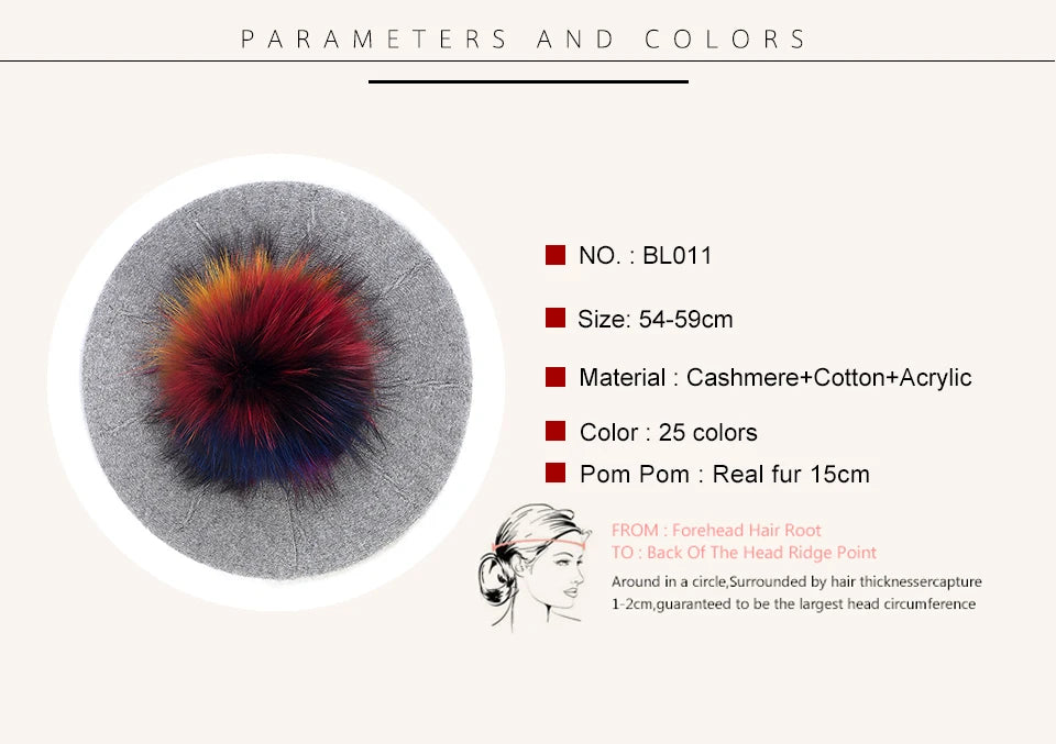 Women's Knit Beret with Oversized Pom Pom | Geebro