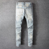 Men's Crystal Embellished Ripped Slim Jeans – Blue