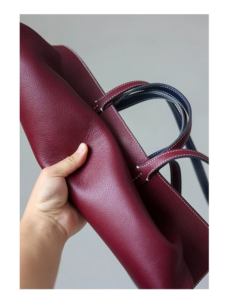 JAZZQ Reversible Genuine Leather Tote | First-Layer Cowhide