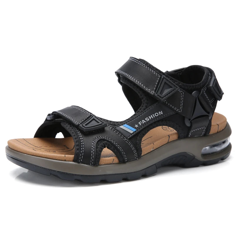 Fashion Men's Sandals Summer Soft Beach Flip Flop Comfortable Genuine Leather Sandals Outdoor Men Roman Sandals Size 46