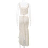 Gtpdpllt Elegant Lace Two Piece Set Women Irregular Long Skirt And Corset Top French Style Bodycon Dress Matching Sets