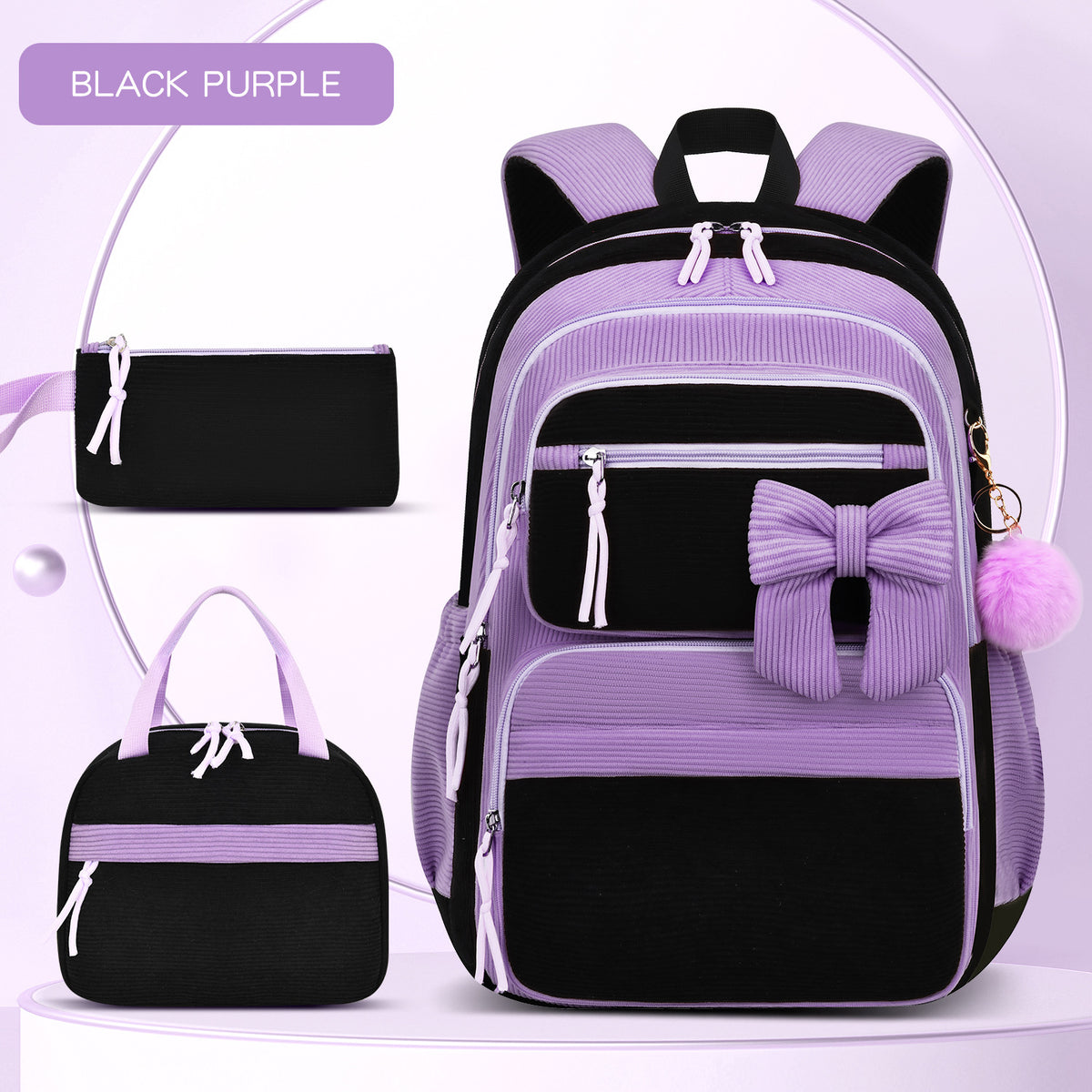 Corduroy Girls School Bags Korean Style Daily Backpack For Women lightweight bow Travel Backpacks Teenagers Casual Bags