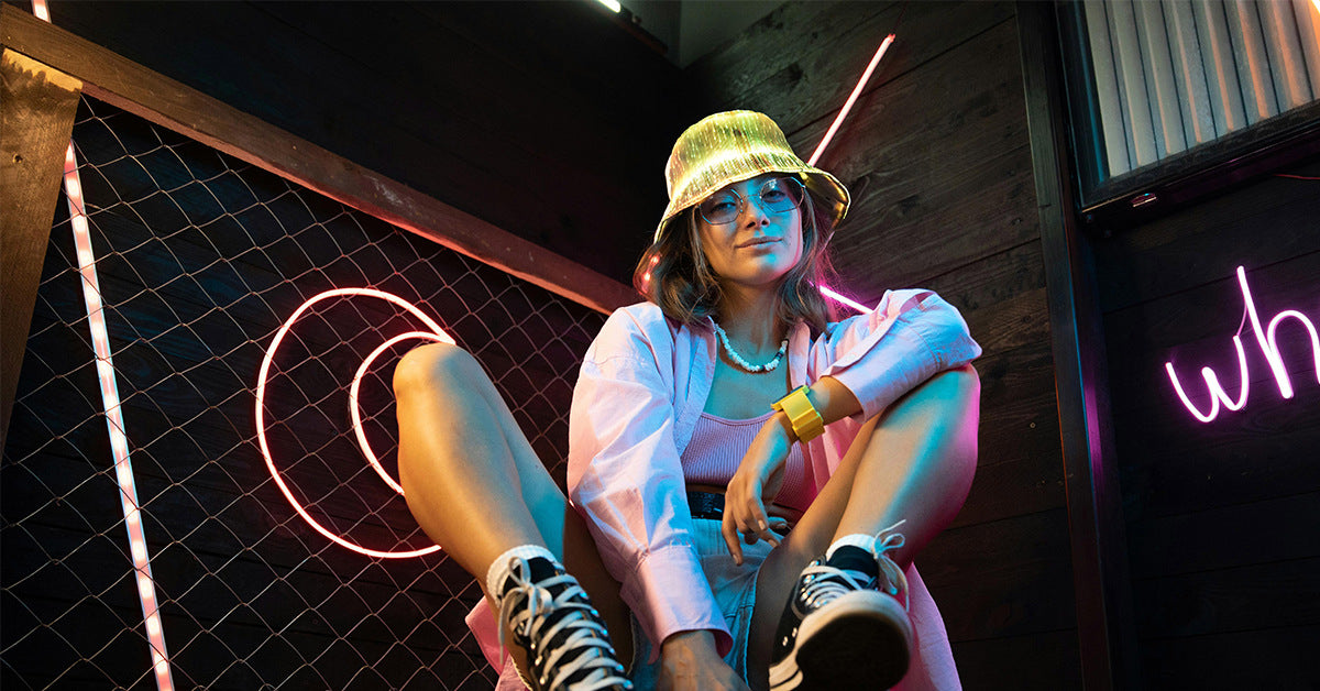 Luminous Fiber Optic Cyberpunk Bucket Hat