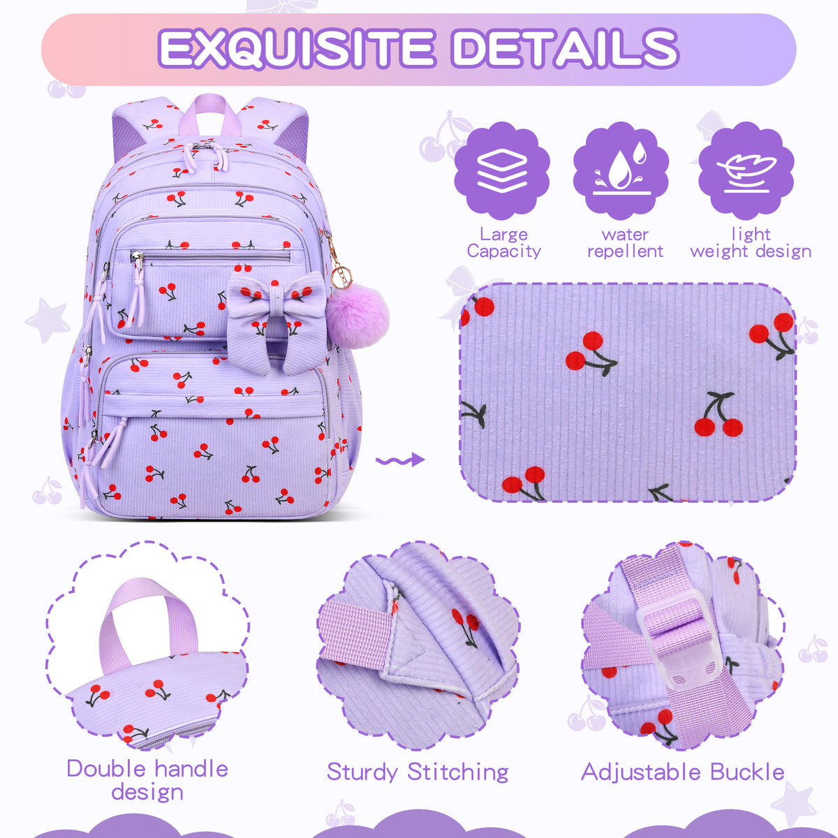 Corduroy Girls School Bags Korean Style Daily Backpack For Women lightweight bow Travel Backpacks Teenagers Casual Bags