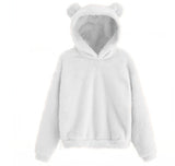 Winter Korean Fashion Bear Ears Cute Loose Hoodie Fluffy Hooded Warm Sweatshirt Long Sleeve Top Solid Pullover Clothes For Women