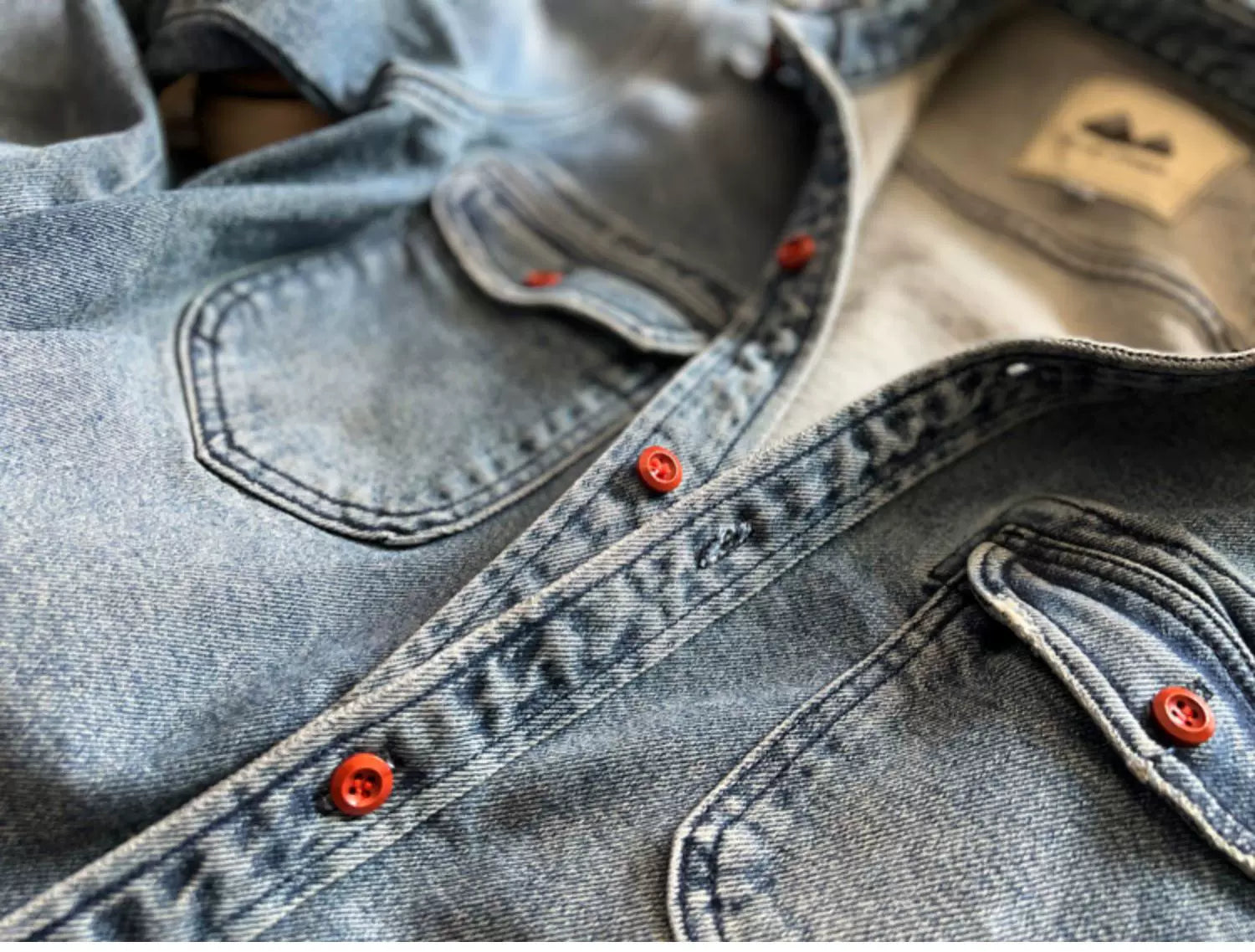 Heavyweight Stretchy Denim Shirt | Fall/Winter | 100% Cotton | Blue Washed | Thick Long-Sleeve Shirt for Men / Outerwear