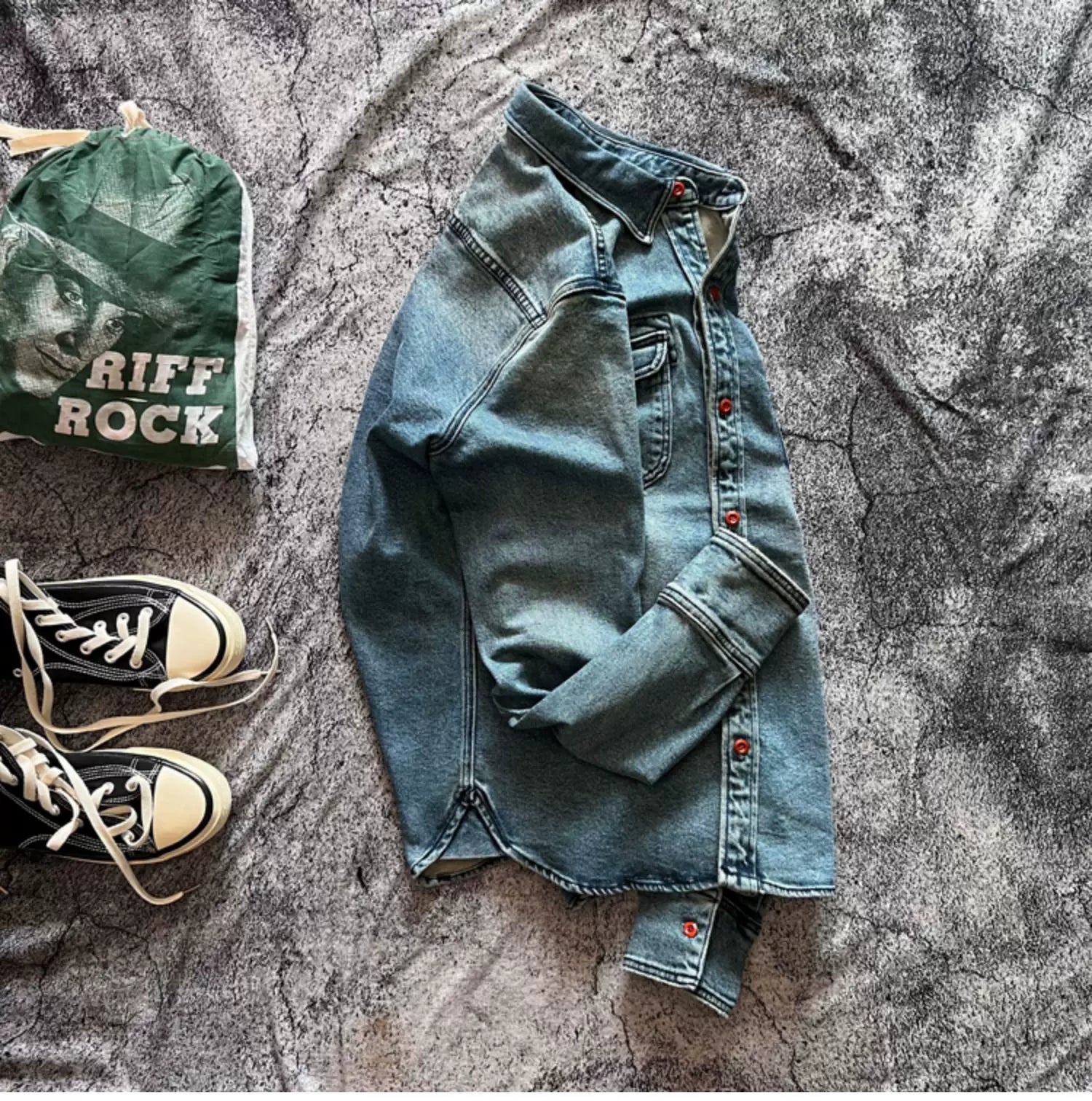 Heavyweight Stretchy Denim Shirt | Fall/Winter | 100% Cotton | Blue Washed | Thick Long-Sleeve Shirt for Men / Outerwear