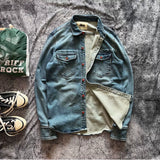 Heavyweight Stretchy Denim Shirt | Fall/Winter | 100% Cotton | Blue Washed | Thick Long-Sleeve Shirt for Men / Outerwear