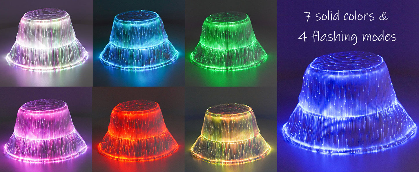 Luminous Fiber Optic Cyberpunk Bucket Hat